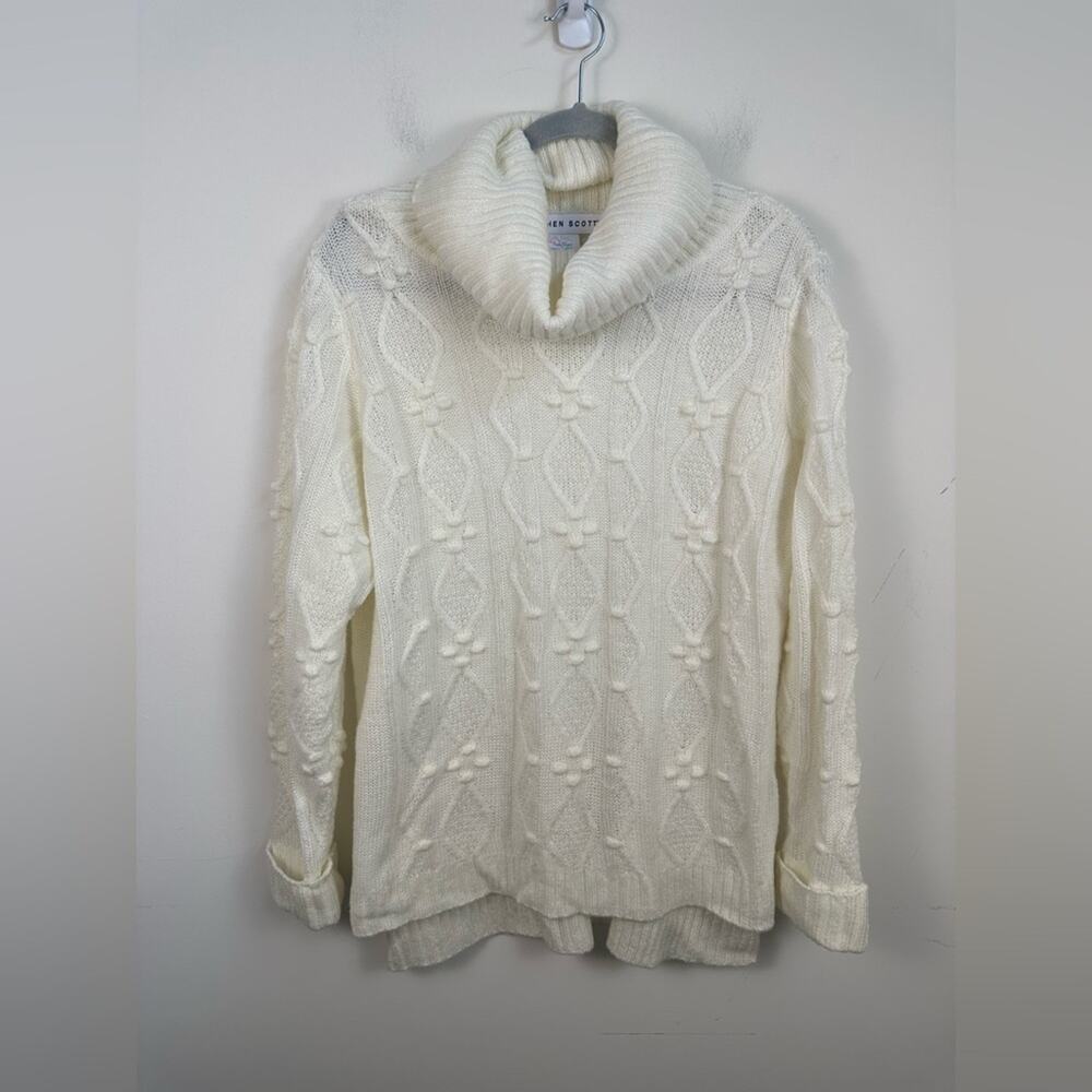 Gretchen Scott Tunic Sweater Women Large Cream‎ Excellent Cable Knit Cowl Neck